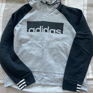 Gray adidas hoodie with thumb holes